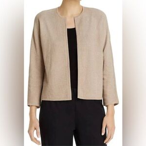 Eileen Fisher Silk Organic Cotton Waffle Knit Open Front Cardigan Small Petite
